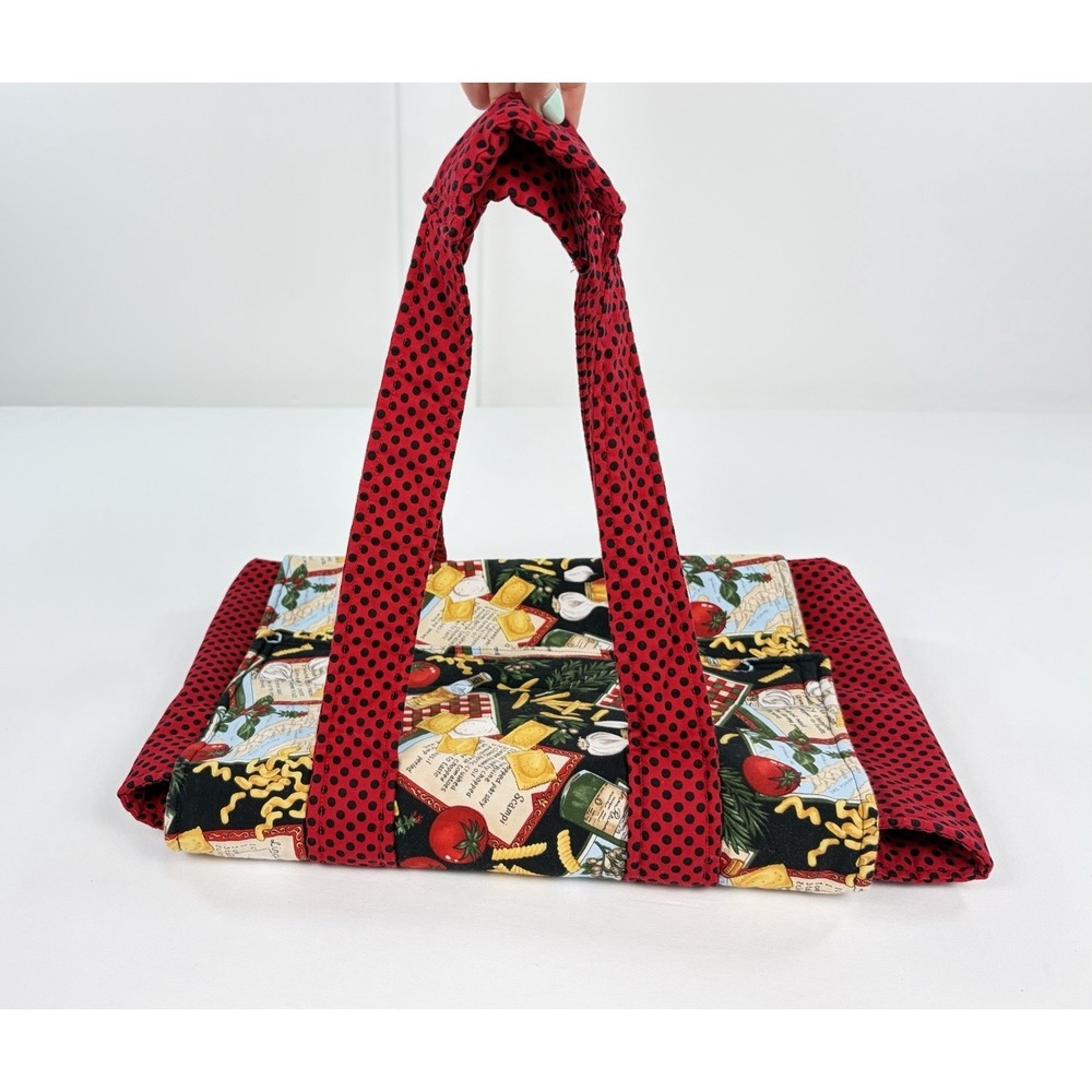 Handmade Insulated Casserole Carrier Tote Italian Pasta Print Red Polka Dot